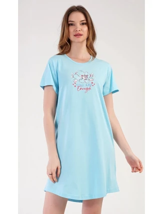 Dámská noční košile s krátkým rukávem Eliška mentolová - Vienetta Dámská noční košile s krátkým rukávem Eliška mentolová - Vienetta