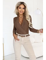 375-11 Stylové dámské body s překříženým výstřihem – barva mokka hnědá 375-11 Stylové dámské body s překříženým výstřihem – barva mokka hnědá