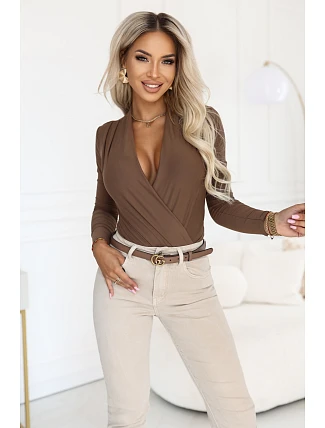 375-11 Stylové dámské body s překříženým výstřihem – barva mokka hnědá 375-11 Stylové dámské body s překříženým výstřihem – barva mokka hnědá