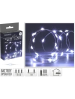 DRÁTĚNÁ SVĚTLA OVLÁDANÁ BATERIEMI GIRLANDA 80 VEDLA STUDENÁ BÍLÁ