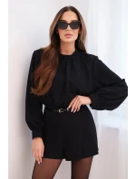 Elegantní dámský overal s dlouhým rukávem a páskem černý