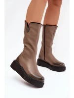 Dámské kožené kozačky Zazoo s vlnou – tmavě béžové