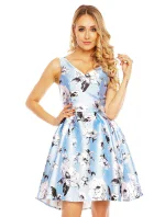 Dámské šaty bez rukávů s potiskem květin středně dlouhé modré - Modrá / L - Showny Dámské šaty bez rukávů s potiskem květin středně dlouhé modré - Modrá / L - Showny