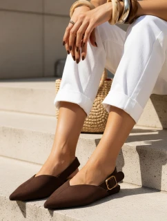 Dámské semišové baleríny s otevřeným podpatkem slingback hnědé FashionStreet ZY1354