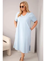 Dámské bavlněné šaty Plus Size s výstřihem do V modrá