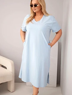 Dámské bavlněné šaty Plus Size s výstřihem do V modrá