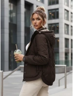 Dámská přechodná prošívaná bunda s kapucí hnědá FashionStreet TY5616