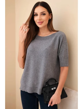 Dámský svetr z viskózy s krátkým rukávem šedý