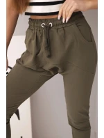 Dámské tepláky s elastickým pasem a šňůrkou khaki