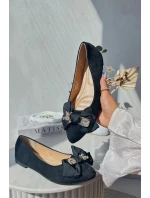 Dámské ekosuede baleríny s mašlí a broží, černé Satris