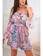 Španělské květinové fialové šaty