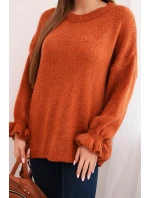 Dámský svetr s příměsí mohairu a vlny volného střihu rudy