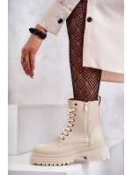 Dámské zateplené kožené kozačky světle béžové Dorchen