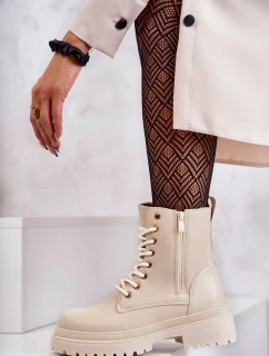 Dámské zateplené kožené kozačky světle béžové Dorchen