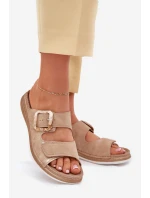 Dámské Pantofle S Přezkou A Suchým Zipem Béžové INBLU MK000013