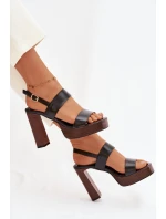 Dámské sandály na podpatku a platformě Eko kůže Černé Hanelia