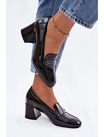 Kožené Lakované Dámské Lodičky na Podpatku Vinceza 18119 Černé