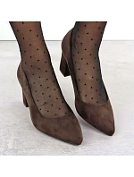 Dámské semišové lodičky na sloupek podpatku PB414 / SK403E Tmavě hnědá - Sergio Leone