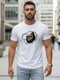 Pánské bavlněné tričko s potiskem bílé FashionStreet NX5085R