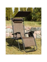 SKLÁDACÍ MULTIFUNKČNÍ ZAHRADNÍ LEHÁTKO SE STŘÍŠKOU 173X52/65X110CM HNĚDÉ