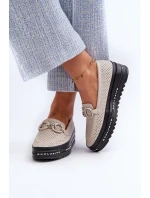 Dámské kožené mokasíny na platformě s ozdobou S.Barski LR750 béžové Dámské kožené mokasíny na platformě s ozdobou S.Barski LR750 béžové
