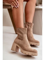Dámské boty na podpatku se zipem eko semišové béžové Rashmi