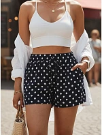 Dámské letní bavlněné kraťasy s puntíky, tmavě modré, FashionStreet SY0543 Dámské letní bavlněné kraťasy s puntíky, tmavě modré, FashionStreet SY0543