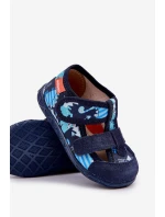 Pantofle Milami Dětské Na Suchý Zip S Dinosauřími Motivy Modré Reathiana