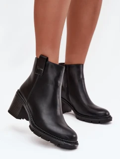 Zateplené dámské kotníkové boty z eko kůže na podpatku černé Alvena