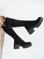 Dámské semišové kozačky na silné podrážce černé FashionStreet ZY1210