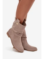 Kožené semišové dámské kotníky s řasením s vyhříváním Zazoo 4210 béžové