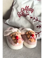 Vánoční kožené domácí pantofle dámské sobi béžové Ilianne