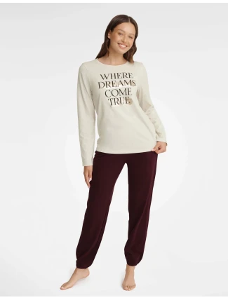 Dámské pyžamo Gracy 40930-08X Béžová a bordó - Henderson Ladies Dámské pyžamo Gracy 40930-08X Béžová a bordó - Henderson Ladies