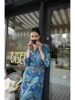 Dámské košilové šaty na knoflíky - model 2 B259 Tmavě modrá se zelenou - BeWear Dámské košilové šaty na knoflíky - model 2 B259 Tmavě modrá se zelenou - BeWear