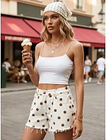 Dámské džínové šortky na léto s volnou nohavicí béžové FashionStreet SY0536 Dámské džínové šortky na léto s volnou nohavicí béžové FashionStreet SY0536