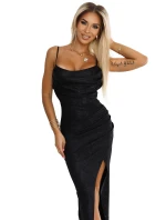 563-2 COSIMA Lesklé, fenomenální šaty s drapérií - ČERNÉ 563-2 COSIMA Lesklé, fenomenální šaty s drapérií - ČERNÉ