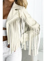 624-1 Krátká bunda s třásněmi z měkké ekokůže - béžová
