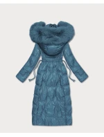 Světle modrá dlouhá dámská prošívaná zimní bunda (T2-2221#-30)