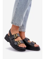 Eko Kožené Sandály S Přezkami Černé Vulinea