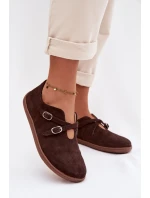 Kožené semišové dámské polobotky s pásky Zazoo N1271 čokoládové