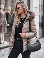 Dámská prošívaná zimní bunda s kapucí MIRIAL tmavě béžová FashionStreet TY3771