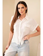 Dámská košile z viskózy s krátkým rukávem a kapsami béžová Dámská košile z viskózy s krátkým rukávem a kapsami béžová