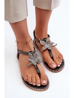 Dámské Ploché Sandály S Ozdobným Kvítkem Stříbrné Edoni