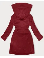 Tmavě červená jednoduchá dámská bunda s kapucí LHD (LHD-24590) Tmavě červená jednoduchá dámská bunda s kapucí LHD (LHD-24590)