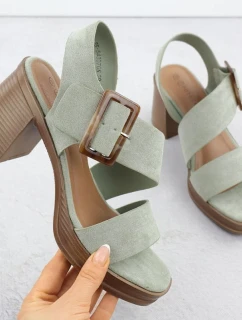 Dámské semišové sandály na jehlovém podpatku zelené Potocki 54307