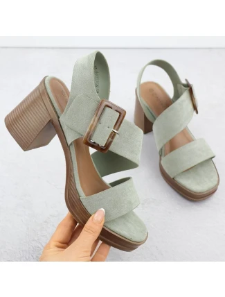 Dámské semišové sandály na jehlovém podpatku zelené Potocki 54307