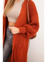 Dlouhý kardigan svetr rudy