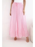 Dámská maxi bavlněná sukně s gumou v pase bonbónově růžová