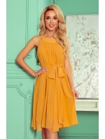 350-3 ALIZEE - šifonové šaty s vázáním - barva HONEY