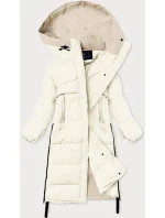 Dlouhá zimní bunda v barvě ecru z různých spojeným materiálů (jin-210)
